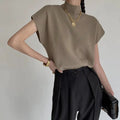 Summer French Style Senior Sense Half High Neck Jacket Knit Waistcoat Design Sense Loose Short Short-Sleeved Sweater Top