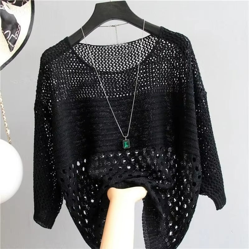 Women’s Ice Silk Knit Vest Top – Sleeveless Hollow-Out Summer Tank Top
