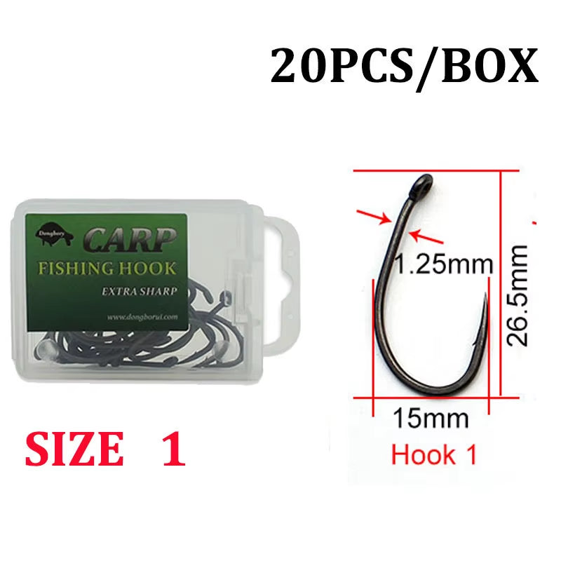 20PCS Top Class Carp Hook Kurv Shank Matte Black Coloured PTFE Carp Fishing Hook Barbed Coarse Fishing