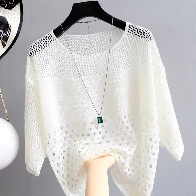 Women’s Ice Silk Knit Vest Top – Sleeveless Hollow-Out Summer Tank Top