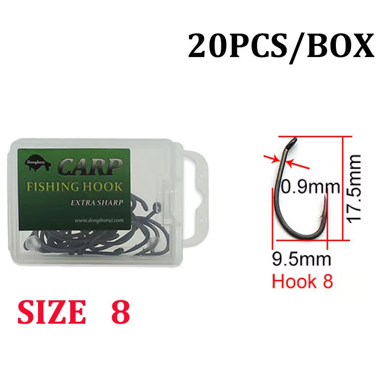 20PCS Top Class Carp Hook Kurv Shank Matte Black Coloured PTFE Carp Fishing Hook Barbed Coarse Fishing