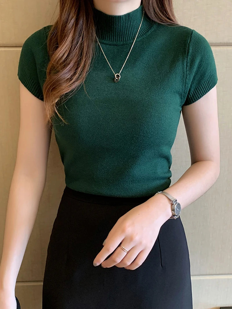 Women’s Korean Style Knitted Turtleneck Top – Slim Fit Solid Colour Blouse