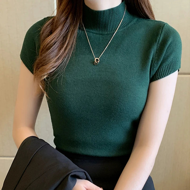 Women’s Korean Style Knitted Turtleneck Top – Slim Fit Solid Colour Blouse