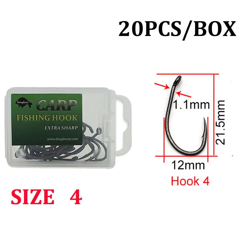 20PCS Top Class Carp Hook Kurv Shank Matte Black Coloured PTFE Carp Fishing Hook Barbed Coarse Fishing