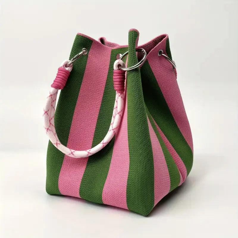 Mini Boho Woven Polyester Bucket Bag - Handmade Crochet Handbag for Travel and Daily Use, Lightweight Summer Accessory