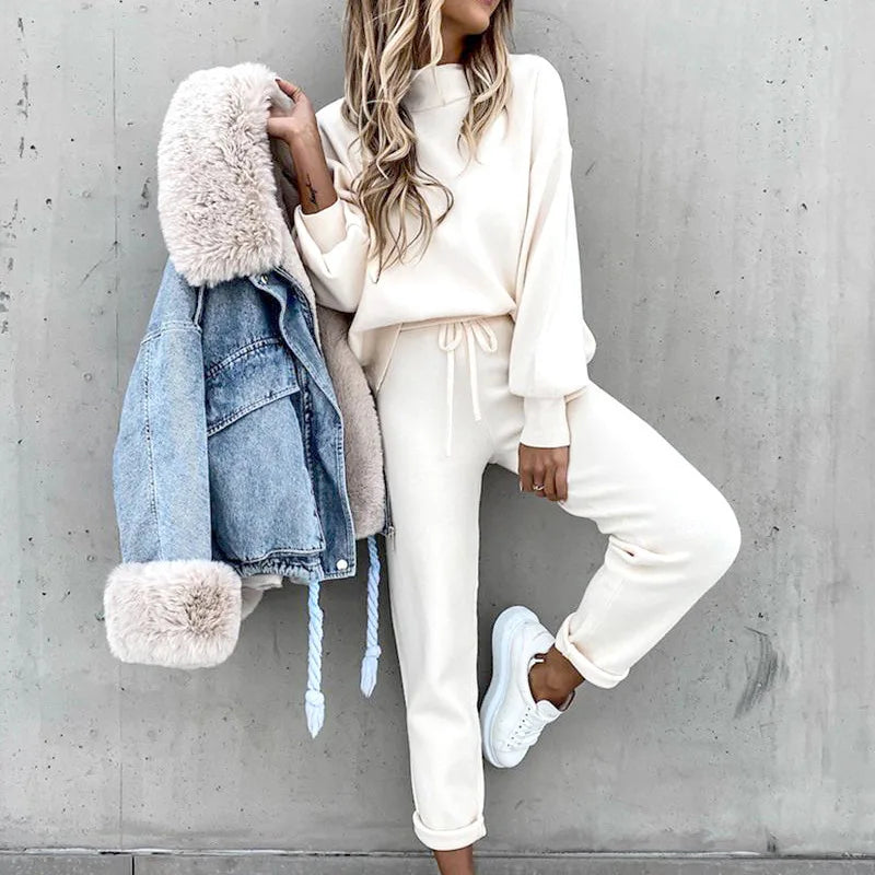 Women’s 2-Piece Turtleneck Sweatshirt & Pencil Pants Set – Casual Autumn Winter Plus Size Tracksuit