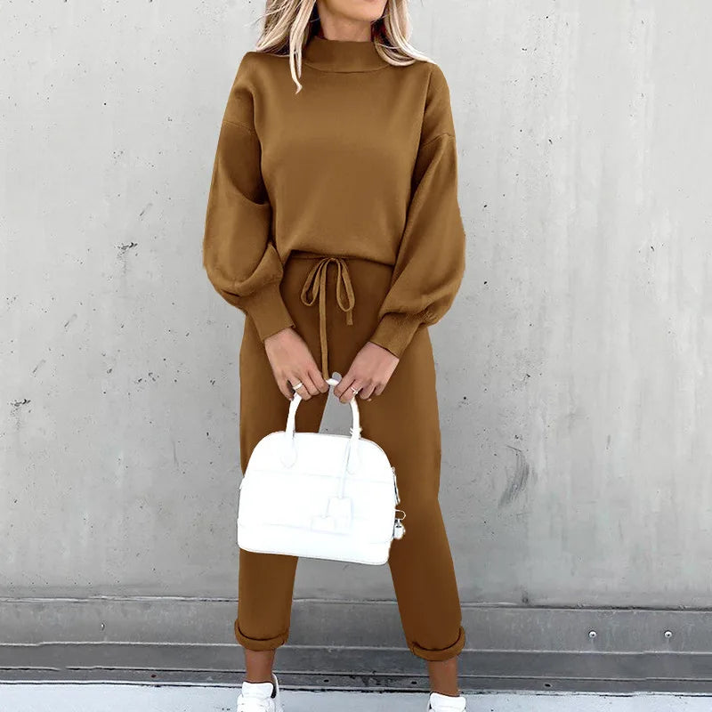 Women’s 2-Piece Turtleneck Sweatshirt & Pencil Pants Set – Casual Autumn Winter Plus Size Tracksuit