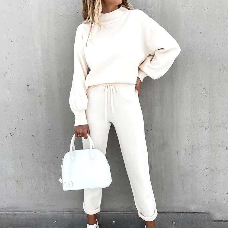 Women’s 2-Piece Turtleneck Sweatshirt & Pencil Pants Set – Casual Autumn Winter Plus Size Tracksuit