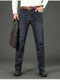 New Business Men'S Jeans Casual Straight Stretch Fashion Classic Blue Black Work Pant Denim Trousers Male Clothing