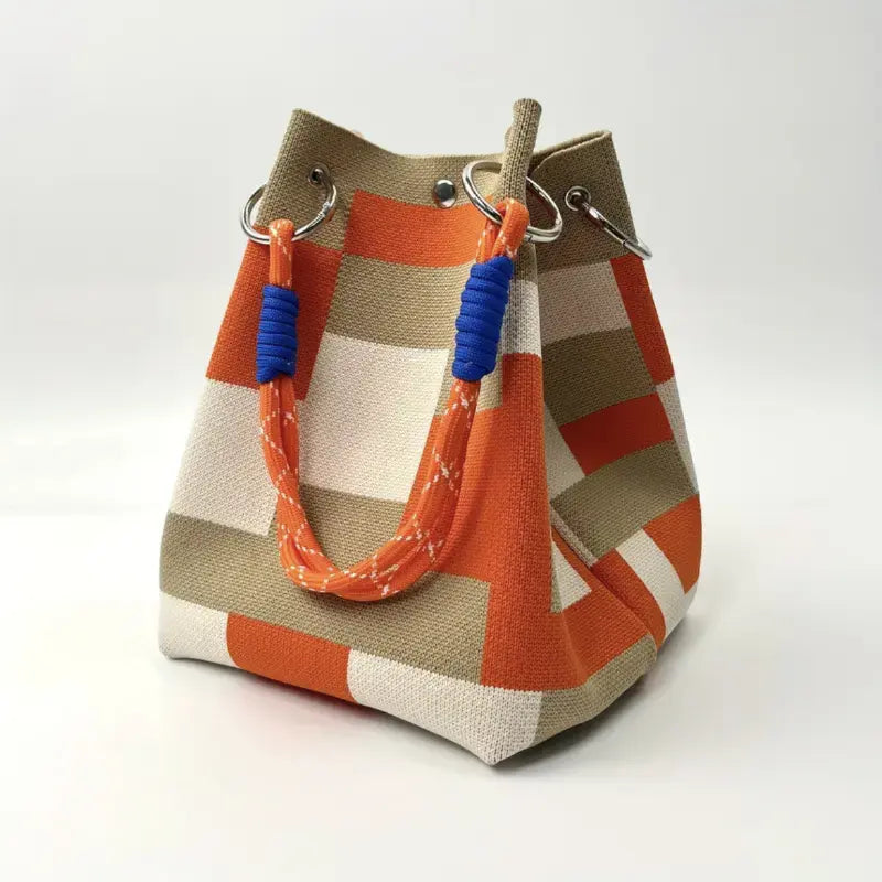 Mini Boho Woven Polyester Bucket Bag - Handmade Crochet Handbag for Travel and Daily Use, Lightweight Summer Accessory