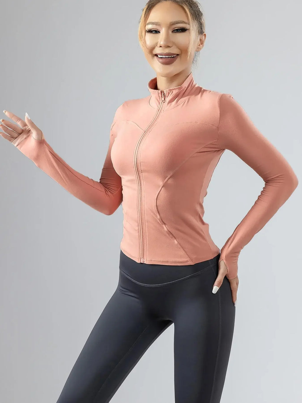 Women'S Quick Drying Breathable Zip up Sports Jacket with Thumb Holes, High Stretch Long Sleeve Sports Top, Slim Fit Outerwear for Gym Yoga, Basic Comfort Sportswear, Clothing for Indoor Outdoor, Clothes Women, Workout Outfits, Gym Clothes