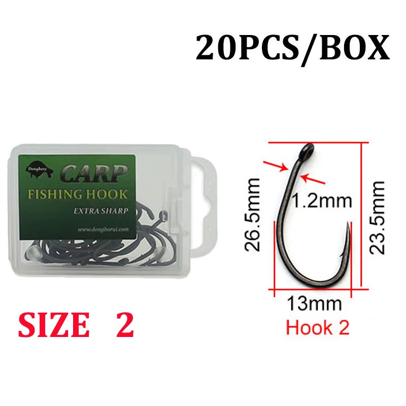 20PCS Top Class Carp Hook Kurv Shank Matte Black Coloured PTFE Carp Fishing Hook Barbed Coarse Fishing