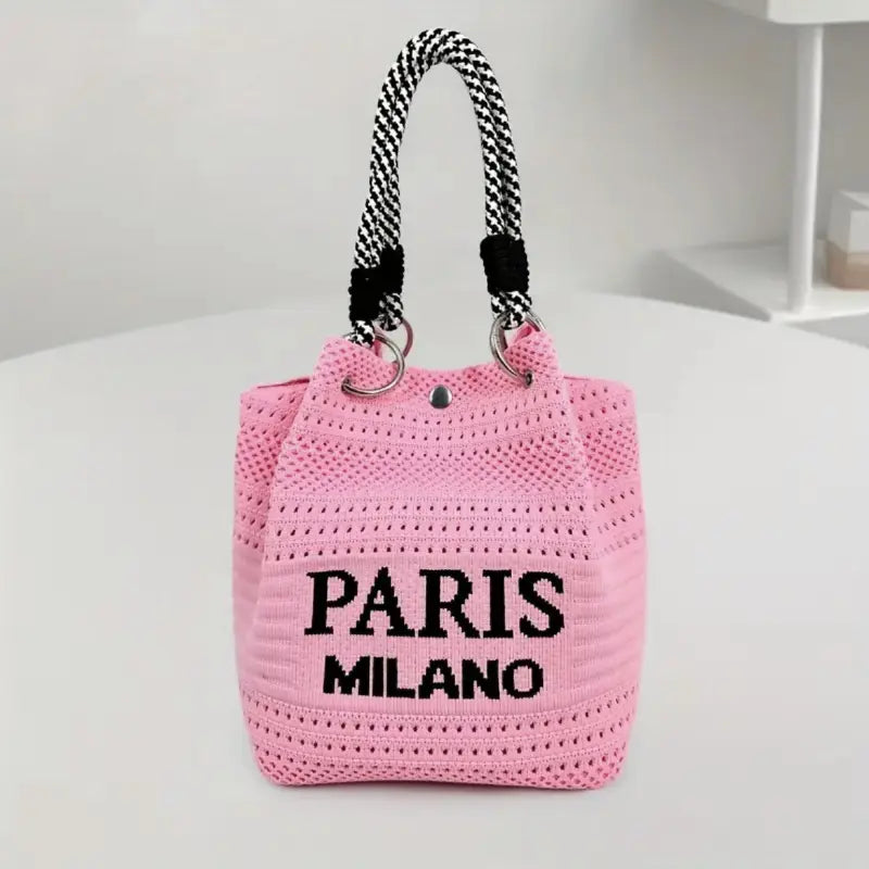 Mini Boho Woven Polyester Bucket Bag - Handmade Crochet Handbag for Travel and Daily Use, Lightweight Summer Accessory
