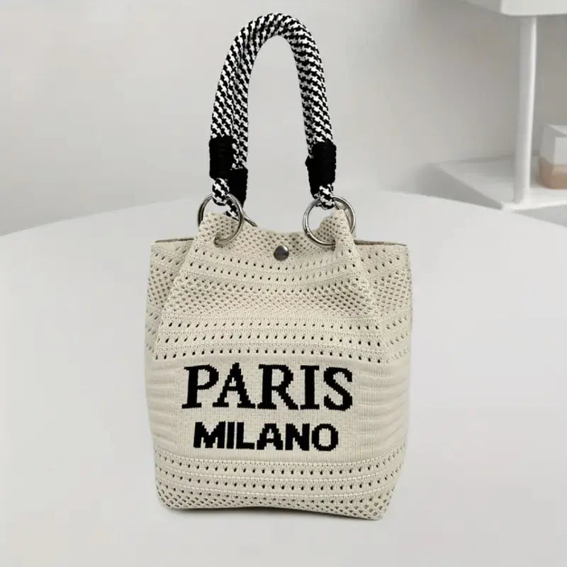 Mini Boho Woven Polyester Bucket Bag - Handmade Crochet Handbag for Travel and Daily Use, Lightweight Summer Accessory