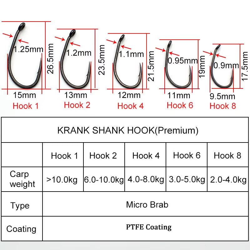 20PCS Top Class Carp Hook Kurv Shank Matte Black Coloured PTFE Carp Fishing Hook Barbed Coarse Fishing