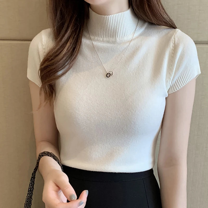 Women’s Korean Style Knitted Turtleneck Top – Slim Fit Solid Colour Blouse