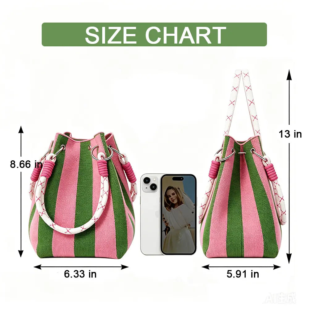 Mini Boho Woven Polyester Bucket Bag - Handmade Crochet Handbag for Travel and Daily Use, Lightweight Summer Accessory
