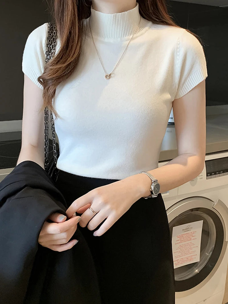 Women’s Korean Style Knitted Turtleneck Top – Slim Fit Solid Colour Blouse
